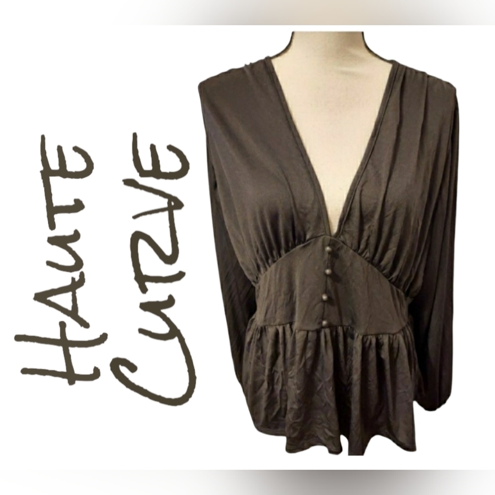 BLACK Satin Haute Curve blouse Plus womens size 1XL